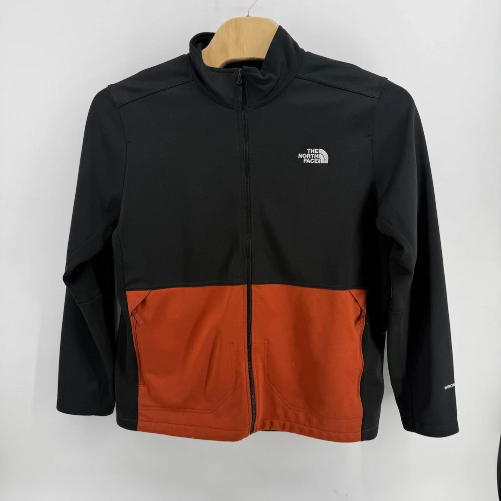 The North Face WindWall Softshell Jacket Mens XL Black Orange Full Zip Fleece